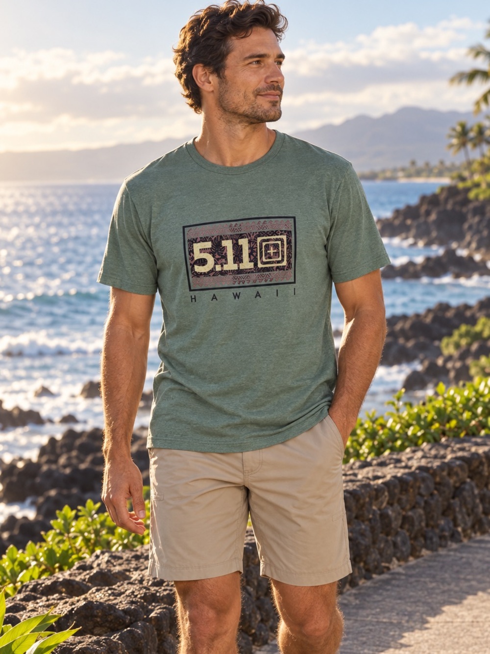 5.11 Tactical Tattoo Hawaii Graphic T-Shirt Men’s Size Large Greenstone NWT